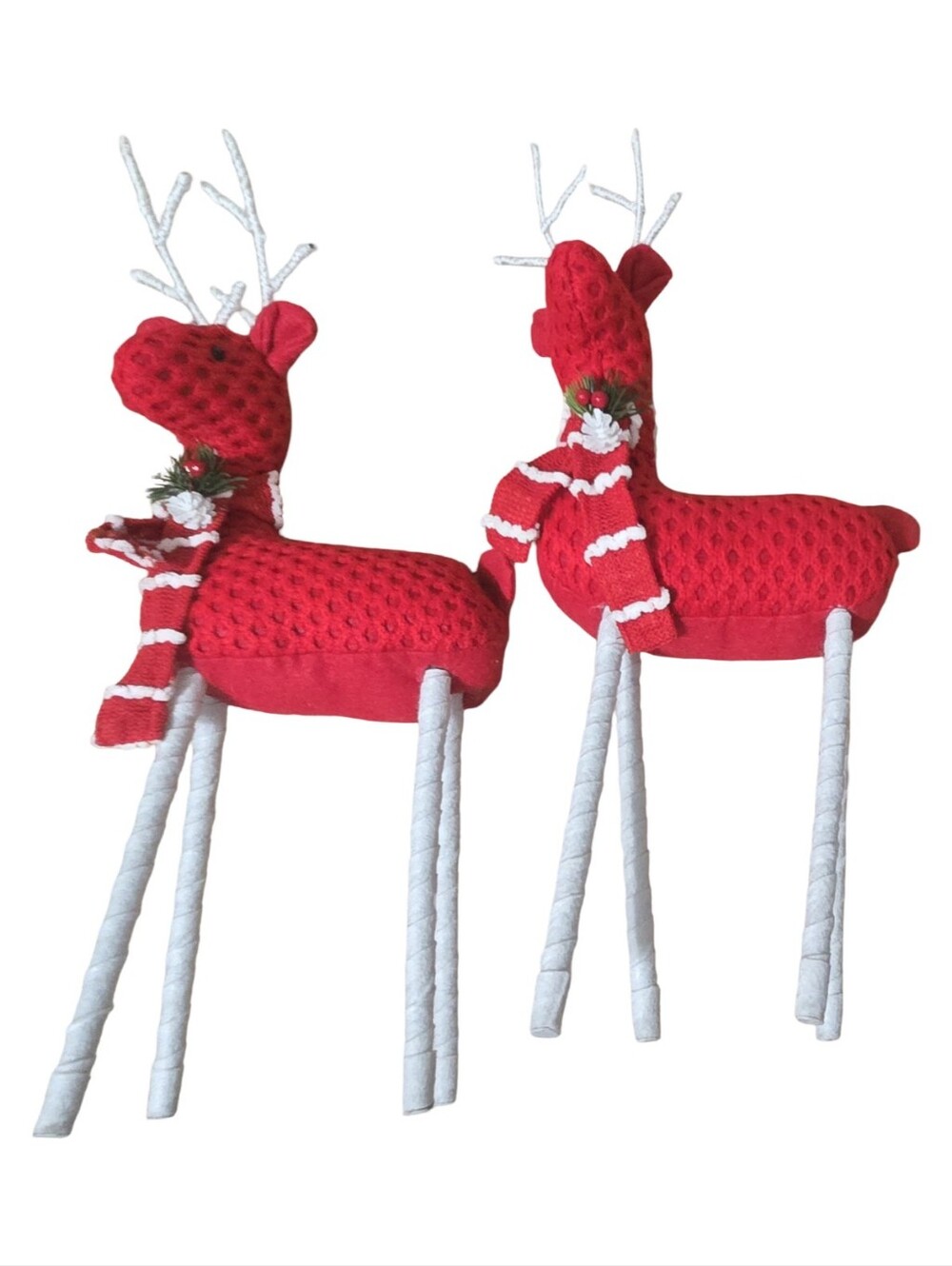 Festive Red Reindeer Home Accent Pair Handmade Knit Crochet